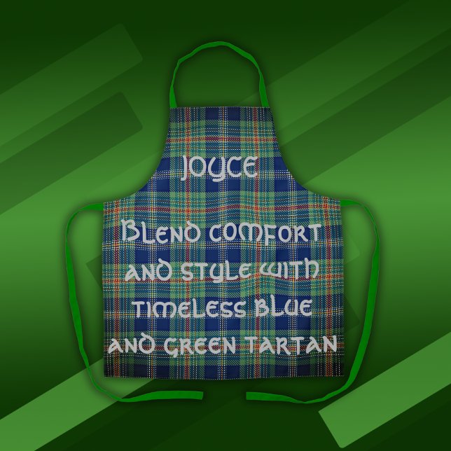 Zeitlos blau und grün Tartan Monogram | Schürze (Von Creator hochgeladen)