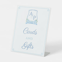 Zeitlos blaue Wappen-Karten und Geschenke Sockelschild