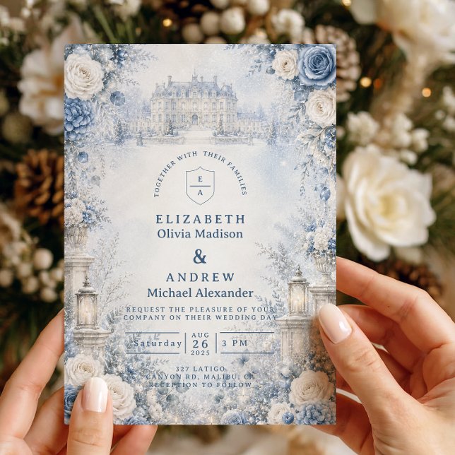 Zeitlos blaue Winterhochzeit Einladung (Von Creator hochgeladen)