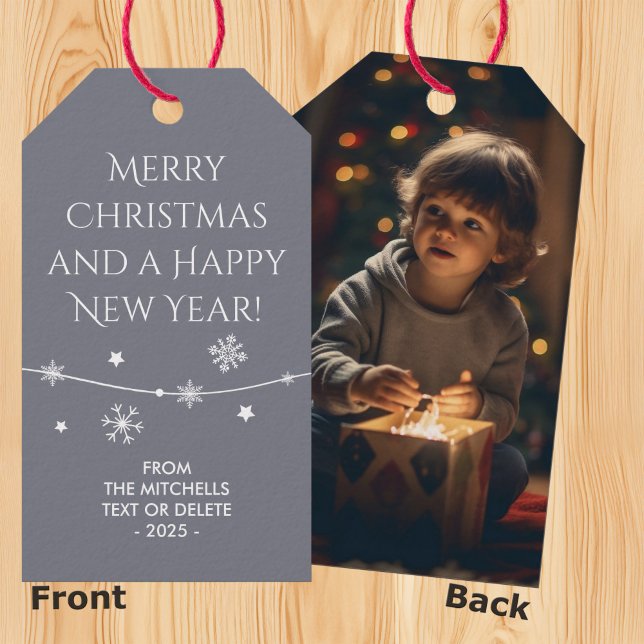 Zeitlos - Coole graue Weihnachtsmarken für Fotos Geschenkanhänger (Von Creator hochgeladen)