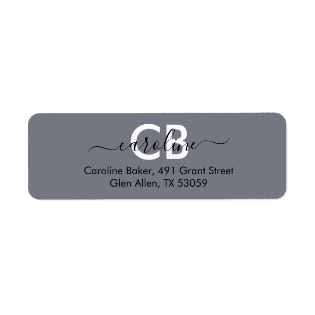 Zeitlos - Cooles graues Monogramm-Adressenlabel (Vorne)