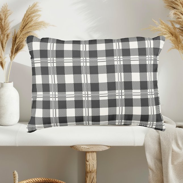 Zeitlos dunkelgrau von White Buffalo Kariert Dekokissen (Buffalo Plaid Dark Gray and Buttercream Plain Accent Pillow)