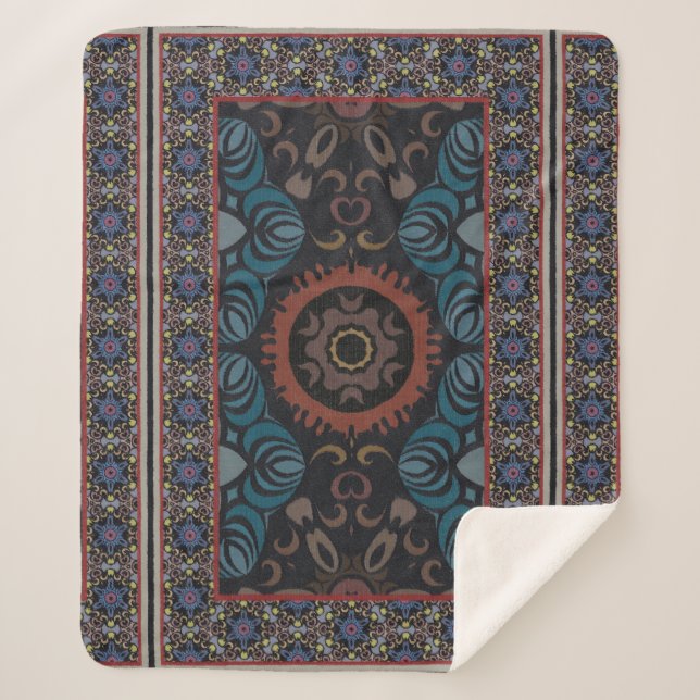 Zeitlos Elegance Traditionelles Stoff Vintager Cha Sherpadecke (Vorderseite)