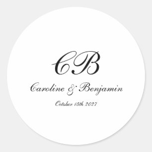 Zeitlos elegante Schwarz-Weiß-Schrift-Monogramm Runder Aufkleber