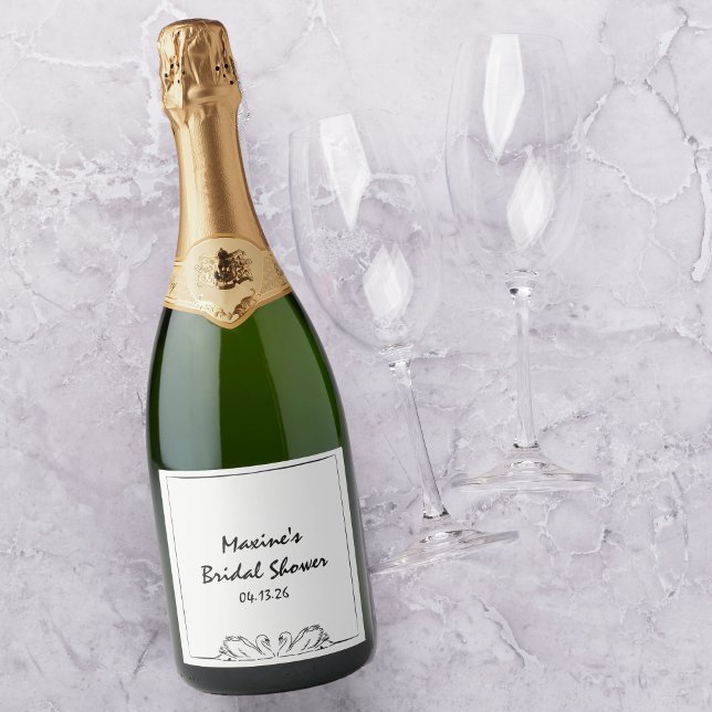 Zeitlos handgeschriebener Swan Brautparty Champagn (Elegant Custom Champagne Label - Perfect for Bridal Showers and Celebratory Toasts!)