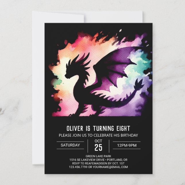 Zeitlos leuchtender Drache Geburtstagskinder Einladung (Vorderseite)