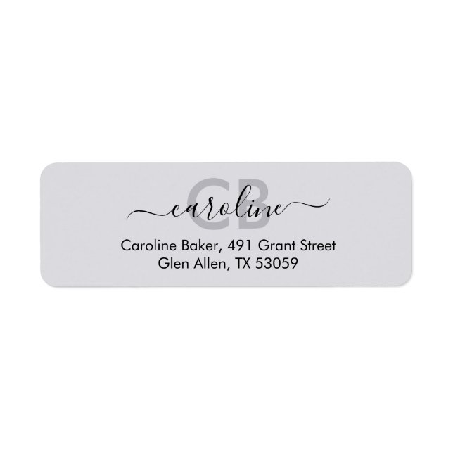 Zeitlos - Moonlit Grau Monogram Address Label (Vorne)