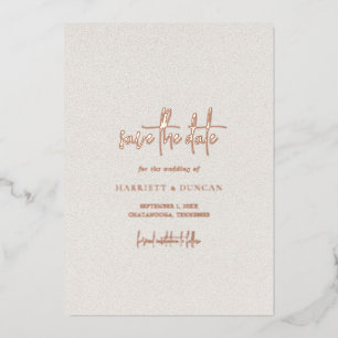 Zeitlos neutrale Beige Hochzeit - Save the Date Folieneinladung
