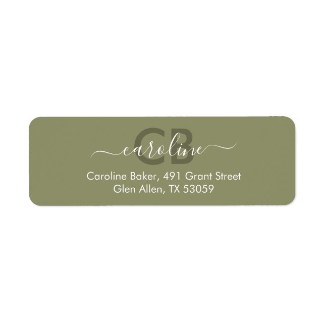 Zeitlos - Olive Monogram Address Label (Vorne)