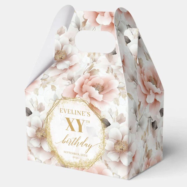 Zeitlos pastellrosa rustikale goldene Aquarellfarb Geschenkschachtel (Timeless pastel pink rustic gold watercolor 60th favor boxes)