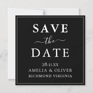 Zeitlos schwarze minimalistische Hochzeit - Termin Magneteinladung