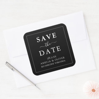 Zeitlos schwarze minimalistische Hochzeit - Termin Quadratischer Aufkleber