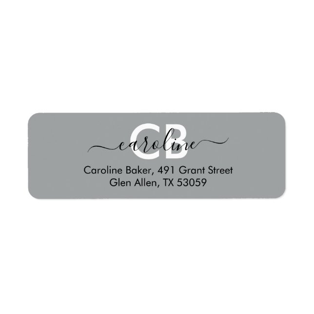 Zeitlos - Silver Gray Monogram Address Label (Vorne)