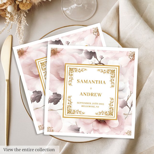 Zeitlos staubige Rosa-Elfenbein-Papierservietten Serviette (Timeless dusty pink ivory floral paper napkins)