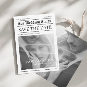 Zeitlos weiße schwarze Zeitungs-Hochzeit Save The Date