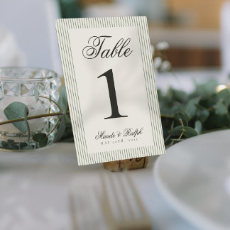 Zeitlose Alt Money Green Stripe Hochzeit Tischnummer