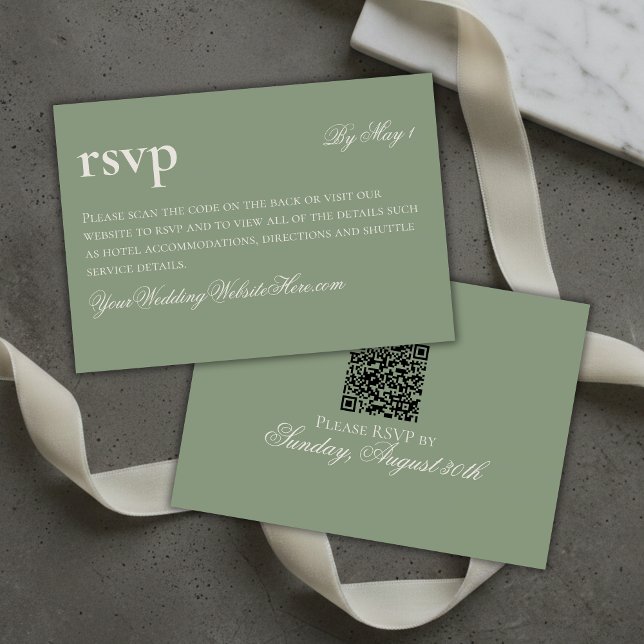 Zeitlose alte Geld Grüne Hochzeit QR RSVP Karte (Timeless Old Money Green Wedding QR RSVP Card)