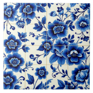 zeitlose blaue Blumenfliese Fliese