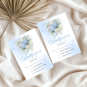 Zeitlose blaue Hortensien Goldene Hochzeitseinlage RSVP Karte