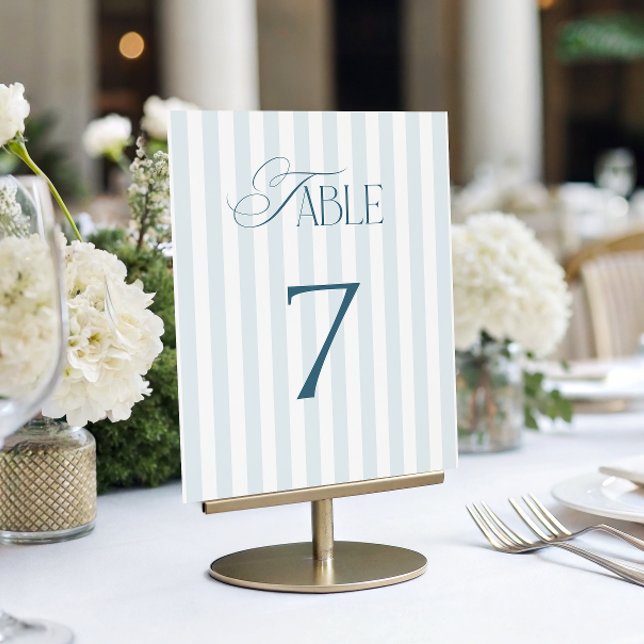Zeitlose blaue Streifen Hochzeit Tisch Nummer 7 Sc Einladung (Von Creator hochgeladen)