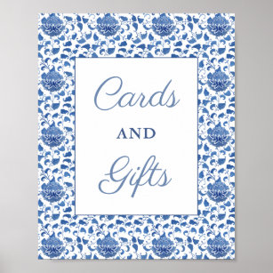 Zeitlose blaue weiße Karten und Geschenke Brautpar Poster
