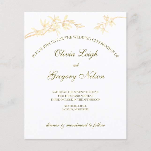 Zeitlose Blume Budget Einladung Hochzeit (Vorderseite)