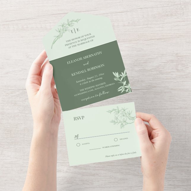 Zeitlose Blume Monogram Wedding All In One Einladung (Abreißen)