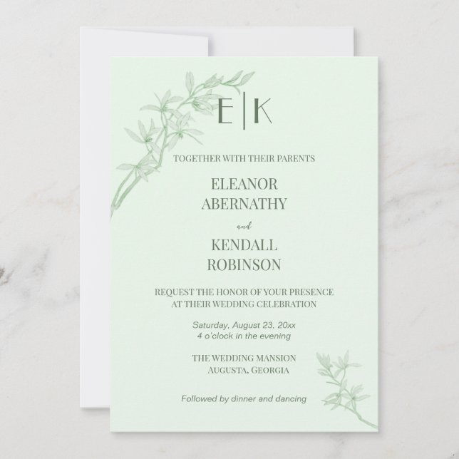 Zeitlose Blume Monogramm alle in einer Hochzeit In Einladung (Vorderseite)
