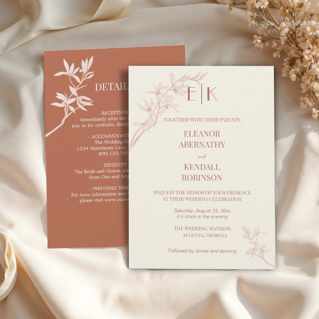 Zeitlose Blume Monogramm alle in einer Hochzeit In Einladung (Von Creator hochgeladen)