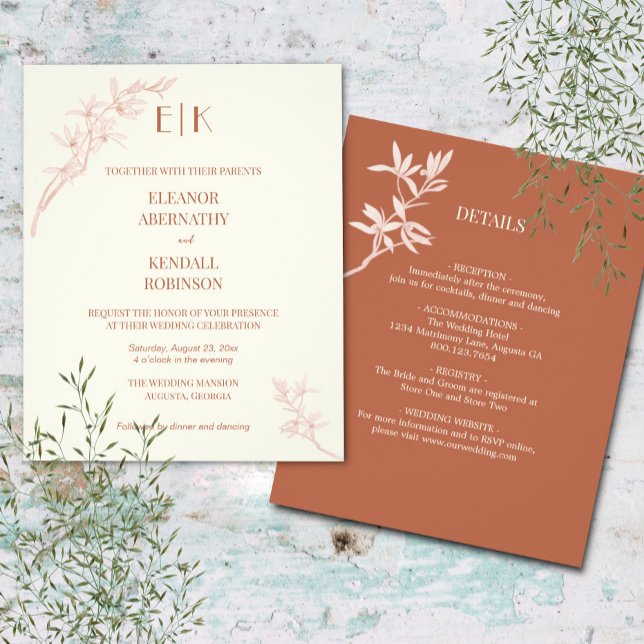 Zeitlose Blume Monogramm alle in einer Hochzeit In Flyer (Von Creator hochgeladen)