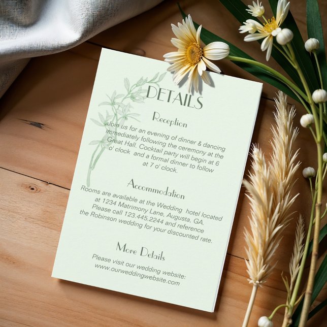 Zeitlose Blume Monogramm Hochzeitdetails Begleitkarte (Von Creator hochgeladen)