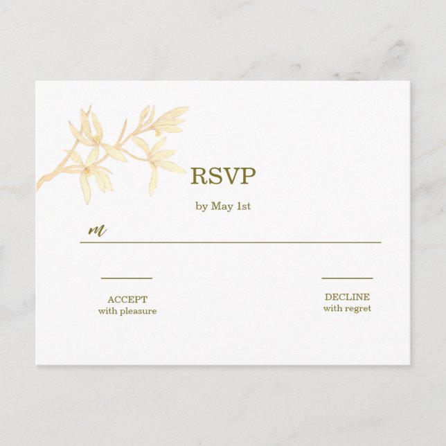 Zeitlose Blume QR Code Hochzeitsszenierung RSVP Postkarte (Vorderseite)