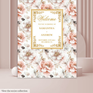 Zeitlose Blush Gold Wasserfarben Hochzeitsband Wandteppich