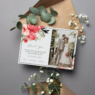 Zeitlose Blütenrot-grüne Hochzeit Save The Date