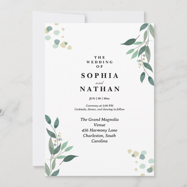 Zeitlose botanische Hochzeitseinladung Classic Einladung (Vorderseite)