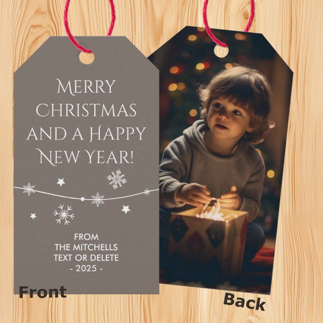 Zeitlose bräunliche Beige Weihnachtsfeier Foto Ges Geschenkanhänger (Von Creator hochgeladen)