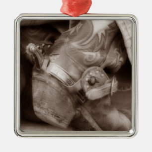 Zeitlose Cowboystiefel-Weihnachtsverzierung Silbernes Ornament