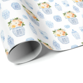 Zeitlose Dame Herbst Blume blau weiß und orange Geschenkpapier