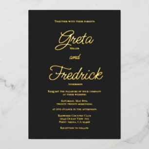 Zeitlose einfache Elegance Gold Matte Black Weddin Folieneinladung