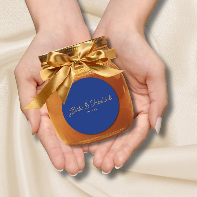 Zeitlose einfache Minimalistische Royal Blue Gold  Runder Aufkleber (Von Creator hochgeladen)