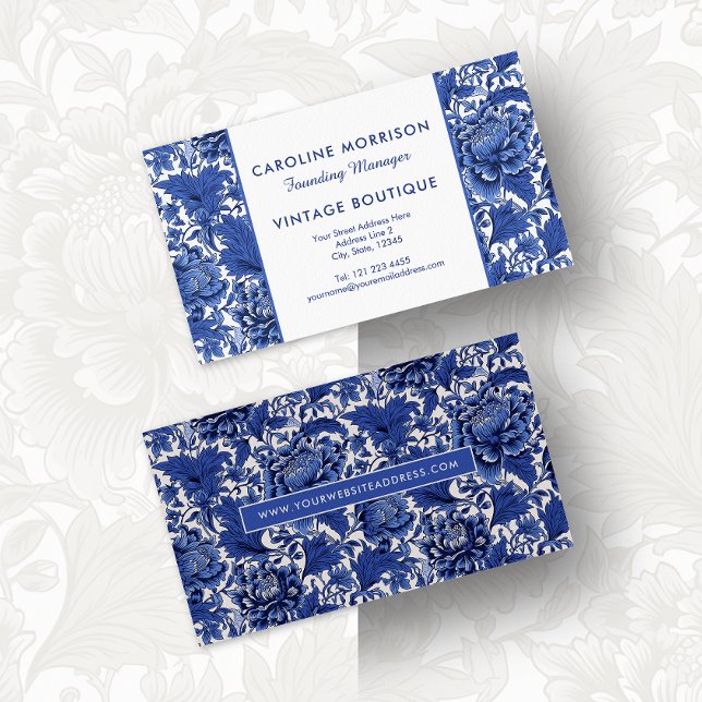 Zeitlose Elegance Blue und White Chintz Floral Visitenkarte (Von Creator hochgeladen)