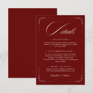 Zeitlose Elegance Burgundy Wedding Details Card Begleitkarte