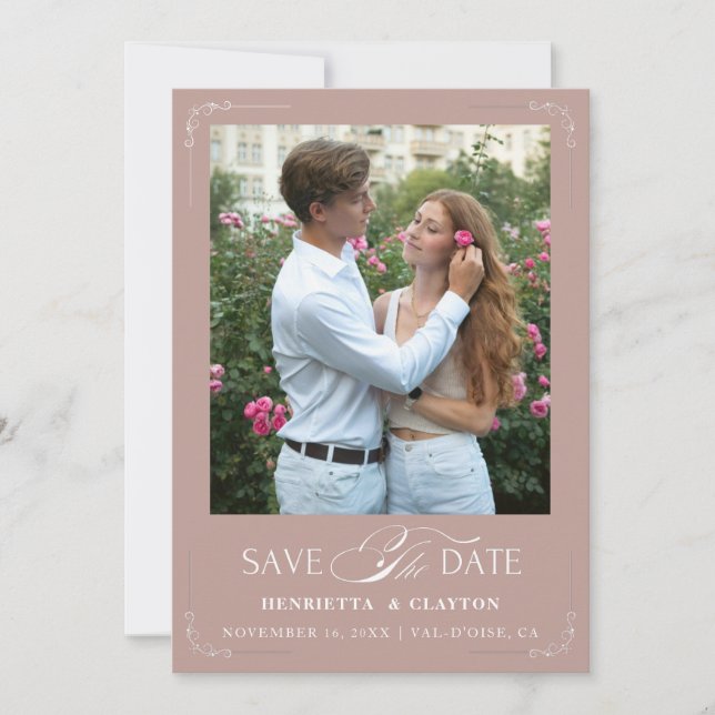 Zeitlose Elegance Dusty Rose Save The Date (Vorderseite)