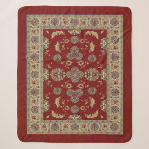 Zeitlose Elegance Rot und Beige Klassische Stoffe Sherpadecke