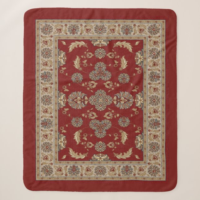 Zeitlose Elegance Rot und Beige Klassische Stoffe Sherpadecke (Vorderseite)