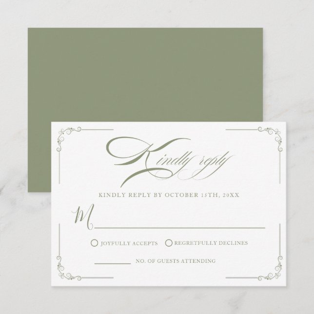 Zeitlose Elegance Sage Green Wedding RSVP Karte (Vorne/Hinten)