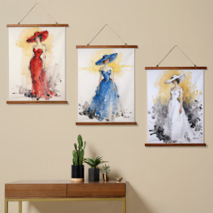 Zeitlose Eleganz – Abstrakte Frauenporträt-Kunst Wandteppich Mit Holzrahmen