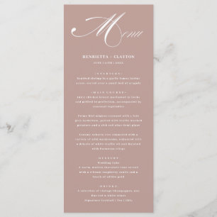 Zeitlose Eleganz Dusty Rose Hochzeitsmenü Menükarte