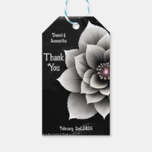 Zeitlose Eleganz: Schwarz & Silber Blossom Hochzei Geschenkanhänger