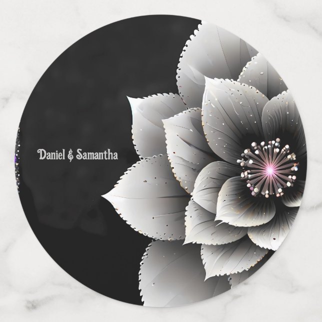Zeitlose Eleganz: Schwarz & Silber Blossom Hochzei Konfetti (Groß Rückseite)